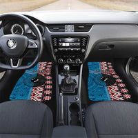 Personalised Aotearoa and Fiji Together Car Mats Melanesian Warrior and Koru - Taniko with Hibiscus Tapa Pattern LT03 Set 2pcs - Front Blue - Polynesian Pride