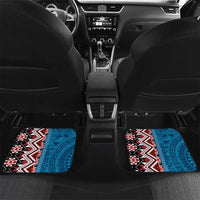 Personalised Aotearoa and Fiji Together Car Mats Melanesian Warrior and Koru - Taniko with Hibiscus Tapa Pattern LT03 Set 2pcs - Back Blue - Polynesian Pride