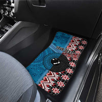 Personalised Aotearoa and Fiji Together Car Mats Melanesian Warrior and Koru - Taniko with Hibiscus Tapa Pattern LT03 - Polynesian Pride