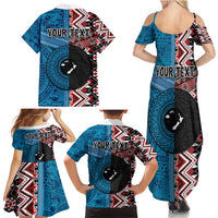 Personalised Aotearoa and Fiji Together Family Matching Summer Maxi Dress and Hawaiian Shirt Melanesian Warrior and Koru - Taniko with Hibiscus Tapa Pattern LT03 - Polynesian Pride