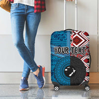 Personalised Aotearoa and Fiji Together Luggage Cover Melanesian Warrior and Koru - Taniko with Hibiscus Tapa Pattern LT03 - Polynesian Pride