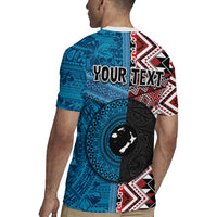 Personalised Aotearoa and Fiji Together Rugby Jersey Melanesian Warrior and Koru - Taniko with Hibiscus Tapa Pattern LT03 - Polynesian Pride