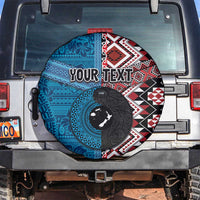 Personalised Aotearoa and Fiji Together Spare Tire Cover Melanesian Warrior and Koru - Taniko with Hibiscus Tapa Pattern
