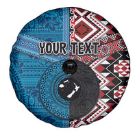 Personalised Aotearoa and Fiji Together Spare Tire Cover Melanesian Warrior and Koru - Taniko with Hibiscus Tapa Pattern