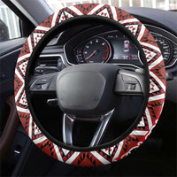 Aotearoa and Fiji Together Steering Wheel Cover Melanesian Warrior and Koru - Taniko with Hibiscus Tapa Pattern LT03 - Polynesian Pride