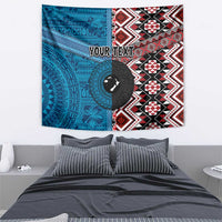 Personalised Aotearoa and Fiji Together Tapestry Melanesian Warrior and Koru - Taniko with Hibiscus Tapa Pattern