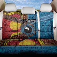 Personalised Australia and Fiji Together Back Car Seat Cover Tribal Palm Tree with Tapa and Aboriginal Animals Half Style LT03 One Size Blue - Polynesian Pride