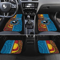 Personalised Australia and Fiji Together Car Mats Tribal Palm Tree with Tapa and Aboriginal Animals Half Style LT03 Set 4pcs Blue - Polynesian Pride