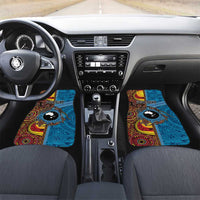 Personalised Australia and Fiji Together Car Mats Tribal Palm Tree with Tapa and Aboriginal Animals Half Style LT03 Set 2pcs - Front Blue - Polynesian Pride