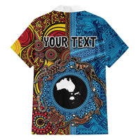 Personalised Australia and Fiji Together Family Matching Puletasi and Hawaiian Shirt Tribal Palm Tree with Tapa and Aboriginal Animals Half Style LT03 - Polynesian Pride
