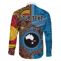 Personalised Australia and Fiji Together Family Matching Puletasi and Hawaiian Shirt Tribal Palm Tree with Tapa and Aboriginal Animals Half Style LT03 - Polynesian Pride