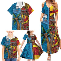 Personalised Australia and Fiji Together Family Matching Summer Maxi Dress and Hawaiian Shirt Tribal Palm Tree with Tapa and Aboriginal Animals Half Style