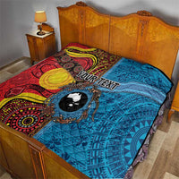 Personalised Australia and Fiji Together Quilt Tribal Palm Tree with Tapa and Aboriginal Animals Half Style