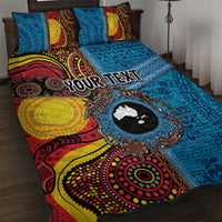 Personalised Australia and Fiji Together Quilt Bed Set Tribal Palm Tree with Tapa and Aboriginal Animals Half Style