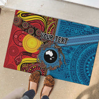 Personalised Australia and Fiji Together Rubber Doormat Tribal Palm Tree with Tapa and Aboriginal Animals Half Style