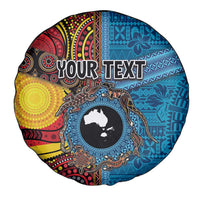 Personalised Australia and Fiji Together Spare Tire Cover Tribal Palm Tree with Tapa and Aboriginal Animals Half Style