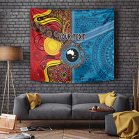 Personalised Australia and Fiji Together Tapestry Tribal Palm Tree with Tapa and Aboriginal Animals Half Style