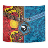 Personalised Australia and Fiji Together Tapestry Tribal Palm Tree with Tapa and Aboriginal Animals Half Style