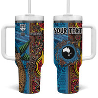 Personalised Australia and Fiji Together Tumbler With Handle Tribal Palm Tree with Tapa and Aboriginal Animals Half Style