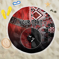 Personalised Aotearoa and Tonga Together Beach Blanket Manaia and Tongan Tribal Cross - Taniko and Ngatu Art Tattoo