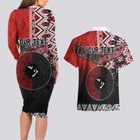 Personalised Aotearoa and Tonga Together Couples Matching Long Sleeve Bodycon Dress and Hawaiian Shirt Manaia and Tongan Tribal Cross - Taniko and Ngatu Art Tattoo