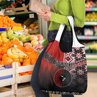 Personalised Aotearoa and Tonga Together Grocery Bag Manaia and Tongan Tribal Cross - Taniko and Ngatu Art Tattoo