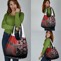 Personalised Aotearoa and Tonga Together Grocery Bag Manaia and Tongan Tribal Cross - Taniko and Ngatu Art Tattoo