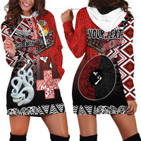 Personalised Aotearoa and Tonga Together Hoodie Dress Manaia and Tongan Tribal Cross - Taniko and Ngatu Art Tattoo