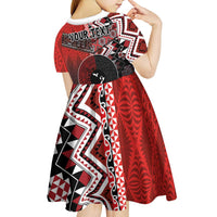Personalised Aotearoa and Tonga Together Kid Short Sleeve Dress Manaia and Tongan Tribal Cross - Taniko and Ngatu Art Tattoo