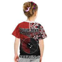 Personalised Aotearoa and Tonga Together Kid T Shirt Manaia and Tongan Tribal Cross - Taniko and Ngatu Art Tattoo