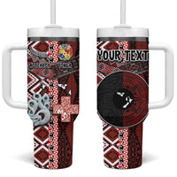 Personalised Aotearoa and Tonga Together Tumbler With Handle Manaia and Tongan Tribal Cross - Taniko and Ngatu Art Tattoo