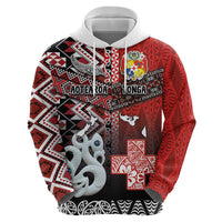Personalised Aotearoa and Tonga Together Zip Hoodie Manaia and Tongan Tribal Cross - Taniko and Ngatu Art Tattoo