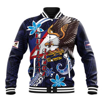 American Samoa Flag Day Baseball Jacket Bald Eagle with Uatogi and Fue - Polynesian and Floral Tribal Tattoo
