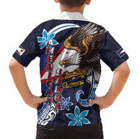 American Samoa Flag Day Family Matching Long Sleeve Bodycon Dress and Hawaiian Shirt Bald Eagle with Uatogi and Fue - Polynesian and Floral Tribal Tattoo LT03 - Polynesian Pride