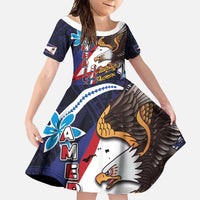 American Samoa Flag Day Family Matching Mermaid Dress and Hawaiian Shirt Bald Eagle with Uatogi and Fue - Polynesian and Floral Tribal Tattoo LT03 Daughter's Dress Navy - Polynesian Pride