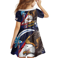 American Samoa Flag Day Family Matching Off The Shoulder Long Sleeve Dress and Hawaiian Shirt Bald Eagle with Uatogi and Fue - Polynesian and Floral Tribal Tattoo LT03 - Polynesian Pride