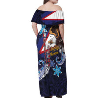 American Samoa Flag Day Family Matching Off Shoulder Maxi Dress and Hawaiian Shirt Bald Eagle with Uatogi and Fue - Polynesian and Floral Tribal Tattoo LT03 - Polynesian Pride