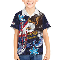 American Samoa Flag Day Family Matching Off Shoulder Short Dress and Hawaiian Shirt Bald Eagle with Uatogi and Fue - Polynesian and Floral Tribal Tattoo LT03 Son's Shirt Navy - Polynesian Pride