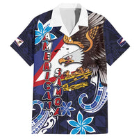 American Samoa Flag Day Family Matching Short Sleeve Bodycon Dress and Hawaiian Shirt Bald Eagle with Uatogi and Fue - Polynesian and Floral Tribal Tattoo LT03 Dad's Shirt - Short Sleeve Navy - Polynesian Pride