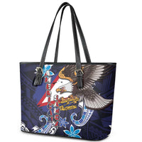 American Samoa Flag Day Leather Tote Bag Bald Eagle with Uatogi and Fue - Polynesian and Floral Tribal Tattoo LT03 - Polynesian Pride