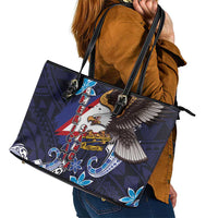 American Samoa Flag Day Leather Tote Bag Bald Eagle with Uatogi and Fue - Polynesian and Floral Tribal Tattoo LT03 - Polynesian Pride