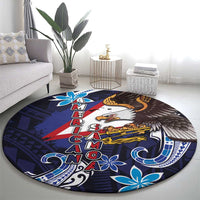 American Samoa Flag Day Round Carpet Bald Eagle with Uatogi and Fue - Polynesian and Floral Tribal Tattoo
