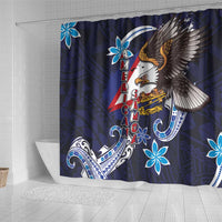 American Samoa Flag Day Shower Curtain Bald Eagle with Uatogi and Fue - Polynesian and Floral Tribal Tattoo