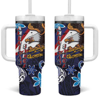 American Samoa Flag Day Tumbler With Handle Bald Eagle with Uatogi and Fue - Polynesian and Floral Tribal Tattoo LT03 One Size: 40 oz Navy - Polynesian Pride