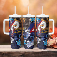 American Samoa Flag Day Tumbler With Handle Bald Eagle with Uatogi and Fue - Polynesian and Floral Tribal Tattoo LT03 - Polynesian Pride