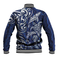 New Zealand Connecting with Seas Baseball Jacket Maori Tribal and Sea Animals Tattoo - White Glass Style