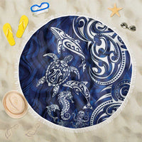 New Zealand Connecting with Seas Beach Blanket Maori Tribal and Sea Animals Tattoo - White Glass Style