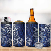 New Zealand Connecting with Seas 4 in 1 Can Cooler Tumbler Maori Tribal and Sea Animals Tattoo - White Glass Style LT03 - Polynesian Pride