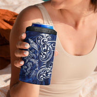 New Zealand Connecting with Seas 4 in 1 Can Cooler Tumbler Maori Tribal and Sea Animals Tattoo - White Glass Style LT03 - Polynesian Pride