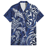 New Zealand Connecting with Seas Family Matching Off Shoulder Maxi Dress and Hawaiian Shirt Maori Tribal and Sea Animals Tattoo - White Glass Style LT03 Dad's Shirt - Short Sleeve Navy - Polynesian Pride